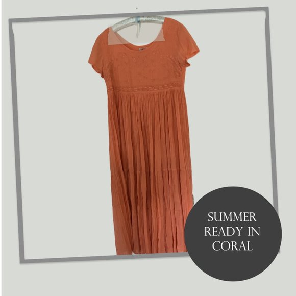 Coral Maxi Crinkle Dress Size M EUC - Picture 2 of 6